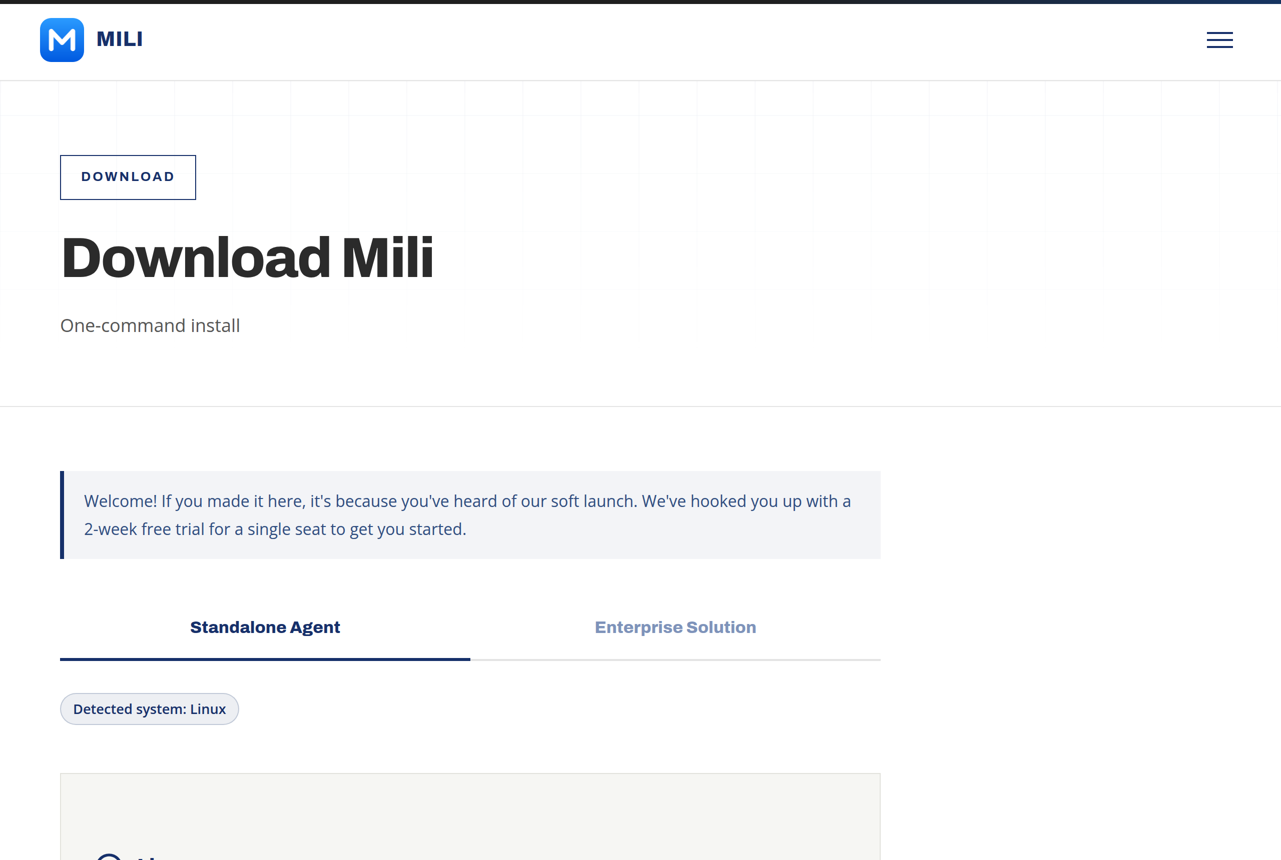 The download page shows the one-line command for your system.